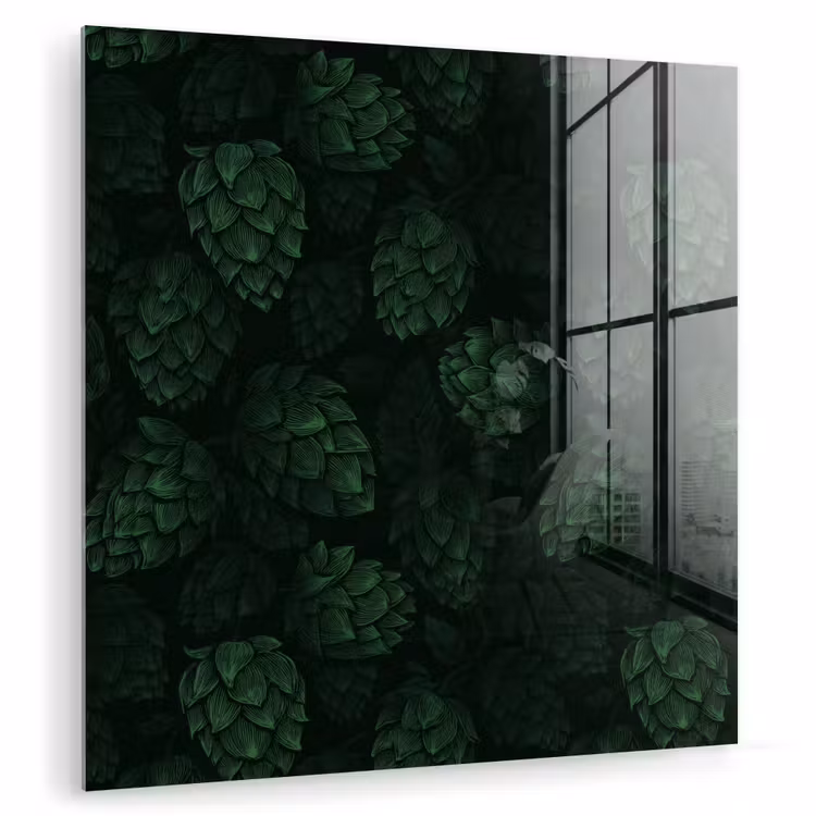 Donker - Groen - Hopbellen - Botanisch - Illustratie plexiglas 5mm klein 11 -zzzproduct_nieuw
