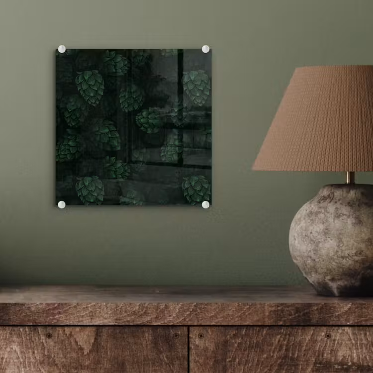 Donker - Groen - Hopbellen - Botanisch - Illustratie plexiglas 5mm klein 11 -sfeer3