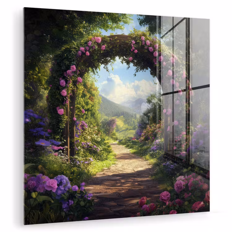 Doorkijk - Rozenboog - Uitzicht - Landschap - Bloemen plexiglas 5mm klein -zzzproduct_nieuw
