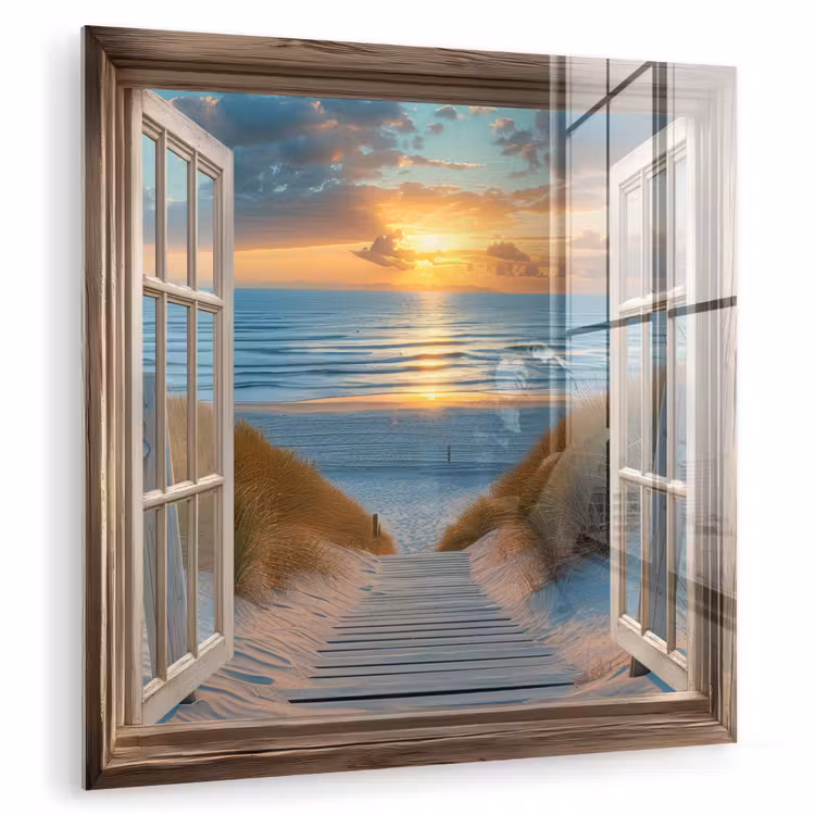 Doorkijk - Strand - Pad - Zonsondergang plexiglas 5mm klein -zzzproduct_nieuw