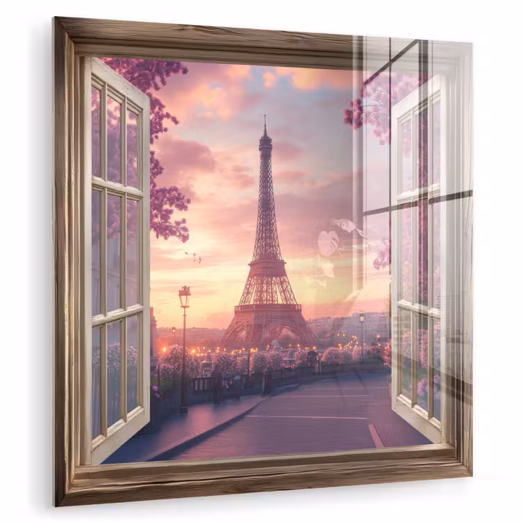 Doorkijk - Parijs - Eiffeltoren - Roze - Kersenbloesem plexiglas 5mm klein -zzzproduct_nieuw