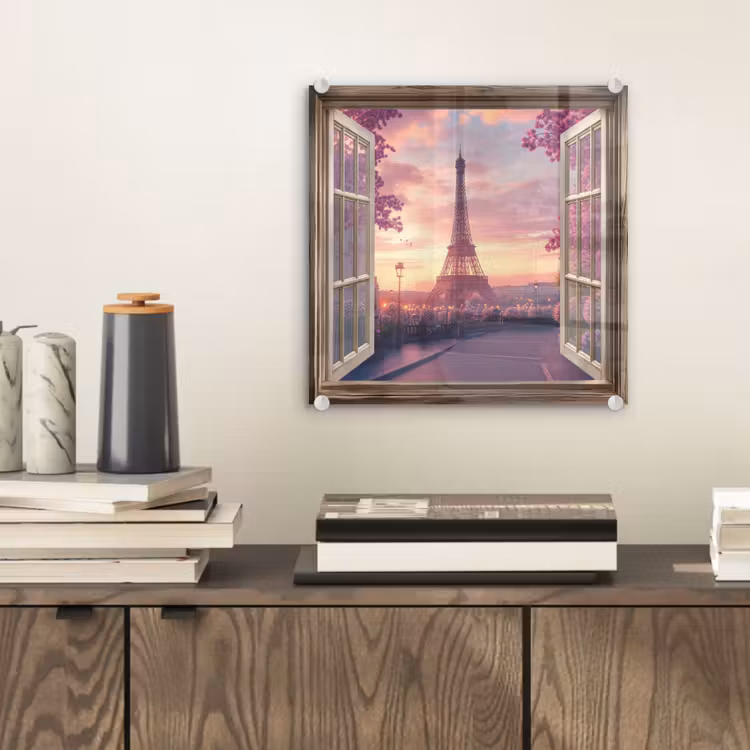 Doorkijk - Parijs - Eiffeltoren - Roze - Kersenbloesem plexiglas 5mm klein -sfeer1