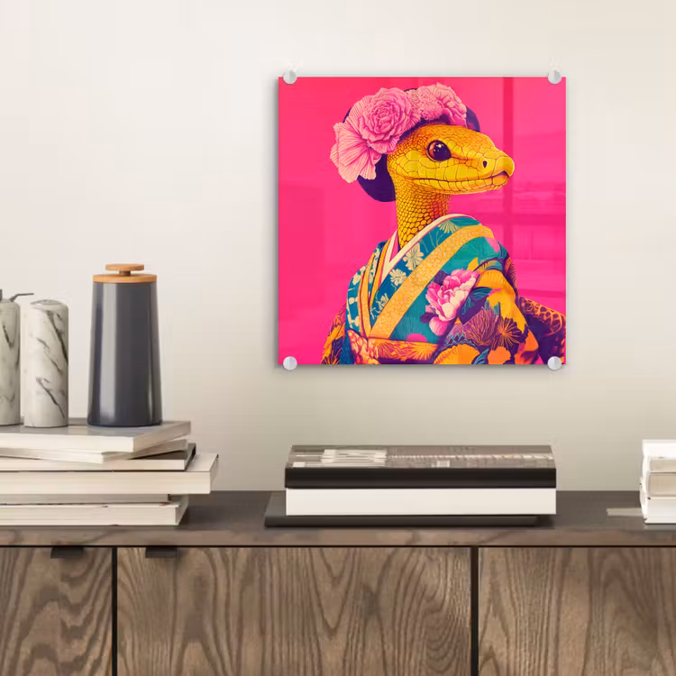 Hagedis - Bloemen - Roze - Kimono plexiglas 5mm klein -sfeer1