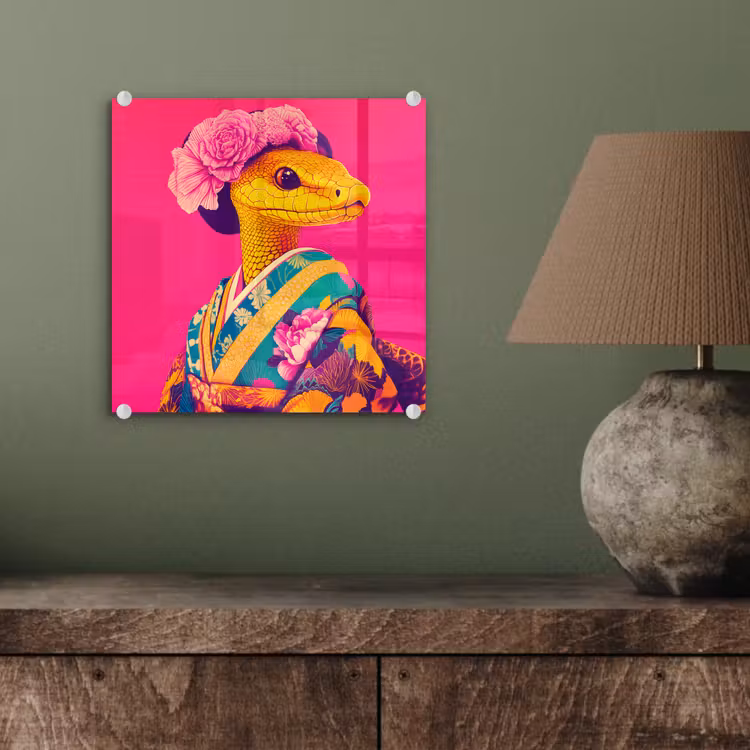 Hagedis - Bloemen - Roze - Kimono plexiglas 5mm klein -sfeer3