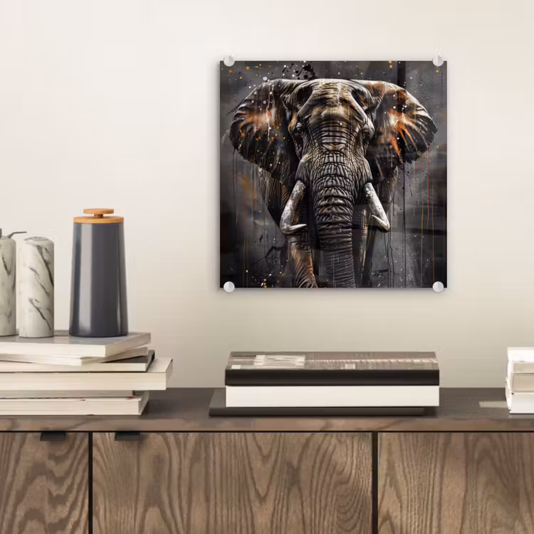 Olifant - Watercolor - Wilde dieren - Luxe plexiglas 5mm klein -sfeer1