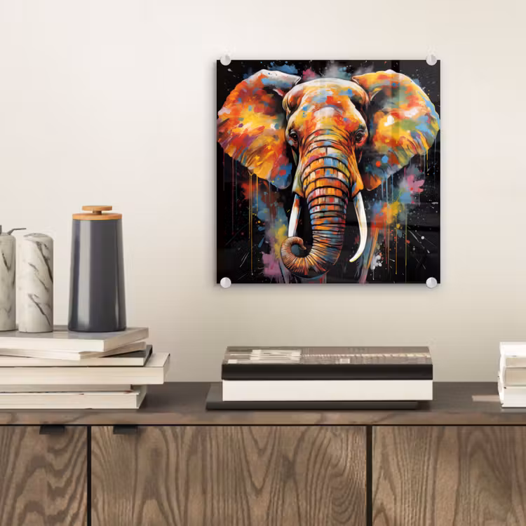 Olifant - Graffiti - Zwart - Dieren - Kleuren plexiglas 5mm klein -sfeer1