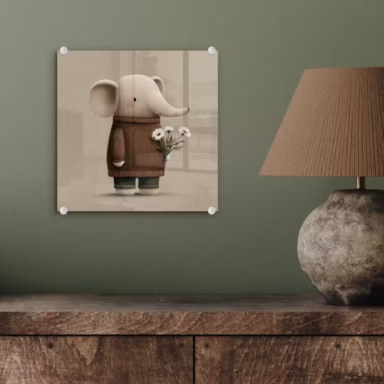 Olifant - Witte bloemen - Kindvriendelijk plexiglas 5mm klein -sfeer3