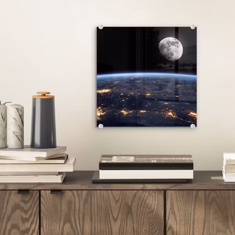 Glasbild - Erde – Nacht – Weltraum - Aarde - Nacht - Ruimte plexiglas 5mm klein