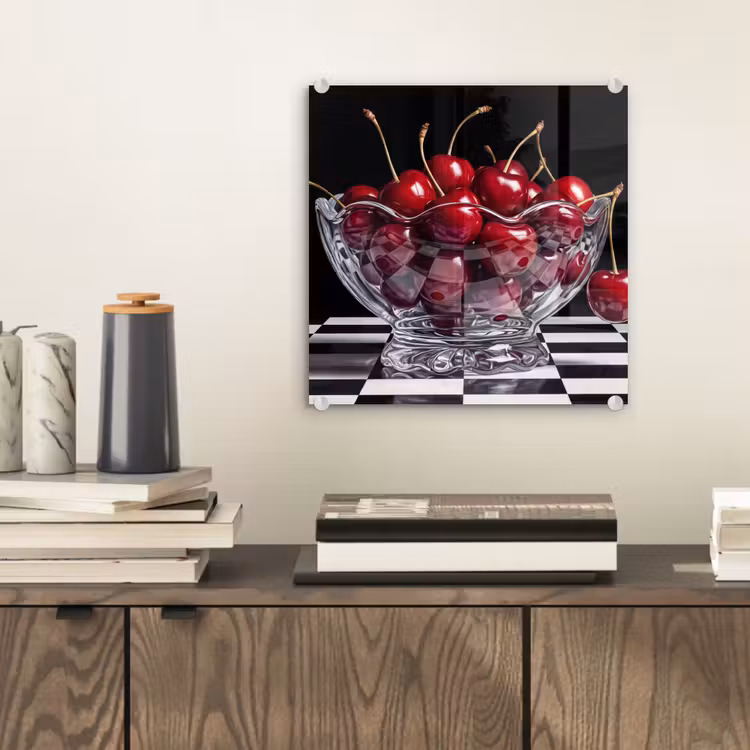 Glasbild - Essen – Kirschen – Rot - Eten - Kersen - Rood plexiglas 5mm klein