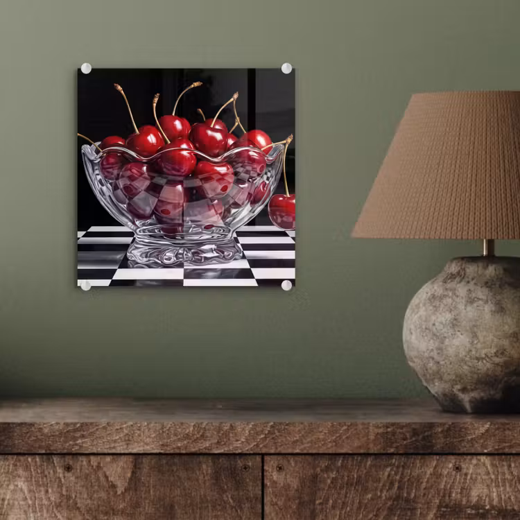 Glasbild - Essen – Kirschen – Rot - Eten - Kersen - Rood plexiglas 5mm klein