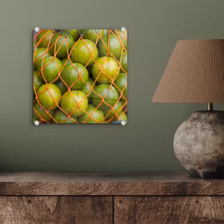 Glasbild - Essen – Netz – Grün – Markt - Eten - Net - Groen - Markt plexiglas 5mm klein