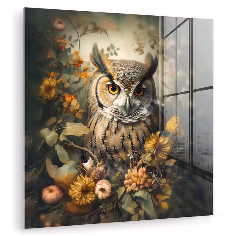 Uil - Vogels - Bloemen - Natuur plexiglas 5mm klein -zzzproduct_nieuw