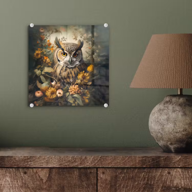 Uil - Vogels - Bloemen - Natuur plexiglas 5mm klein -sfeer3