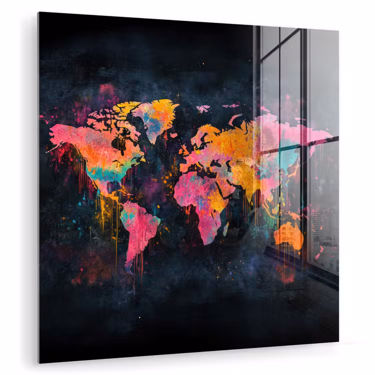 Verf - Wereldkaart - Kleur plexiglas 5mm klein -zzzproduct_nieuw