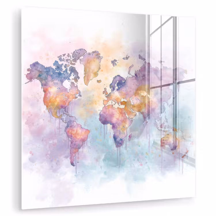 Verf - Wereldkaart - Druppels - Paars plexiglas 5mm klein -zzzproduct_nieuw