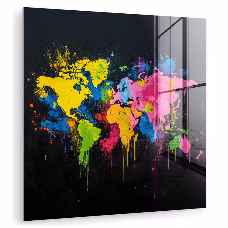 Verfspatten - Explosie - Kleurrijk - Wereldkaart plexiglas 5mm klein -zzzproduct_nieuw