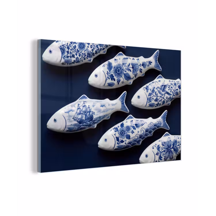 Vissen - Delfts - Blauw - Keramiek plexiglas 5mm klein -zzzproduct_nieuw