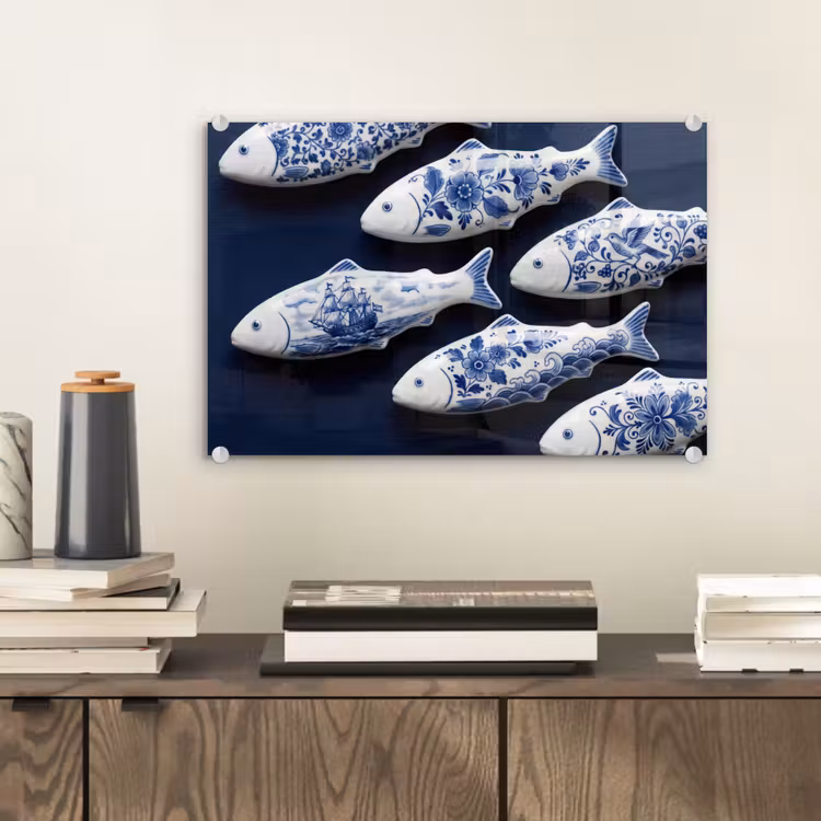 Vissen - Delfts - Blauw - Keramiek plexiglas 5mm klein -sfeer1