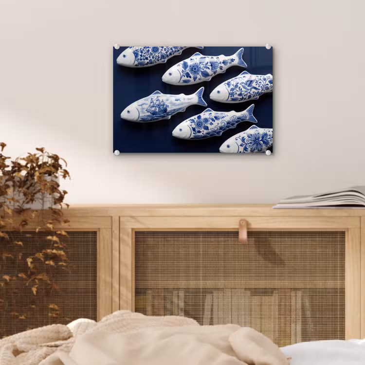Vissen - Delfts - Blauw - Keramiek plexiglas 5mm klein -sfeer3