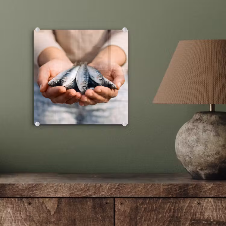 Glasbild - Fisch – Hände – Natur - Vis - Handen - Natuur plexiglas 5mm klein