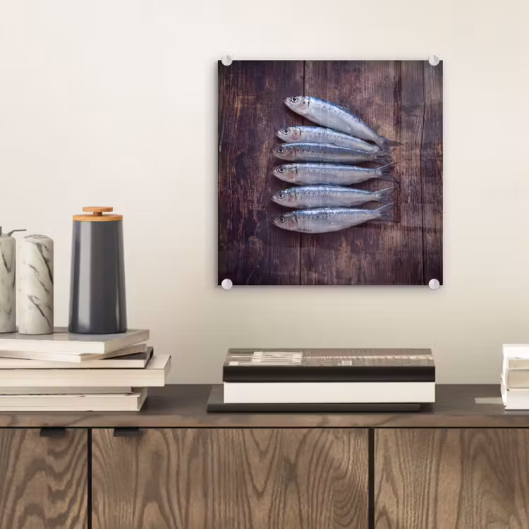 Glasbild - Fisch – Holz – Essen - Vis - Hout - Eten plexiglas 5mm klein