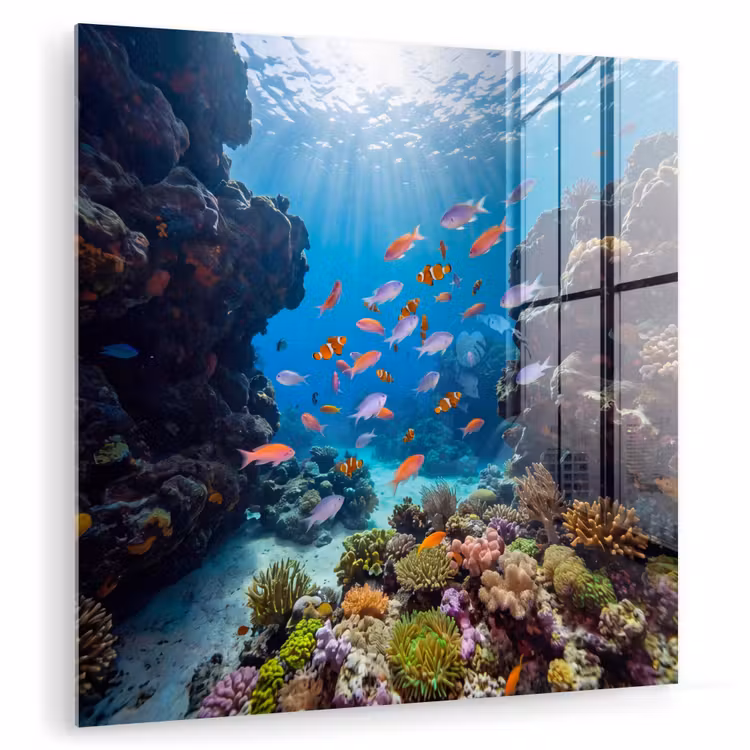 Vis - Koraalrif - Onderwater - Levendig - Blauw plexiglas 5mm klein -zzzproduct_nieuw