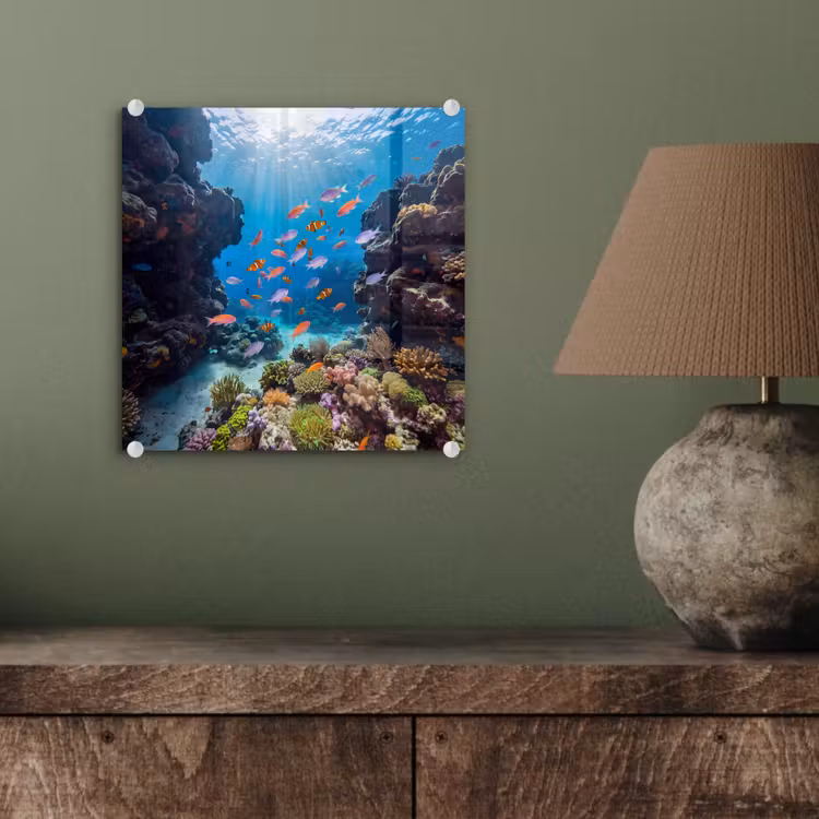 Vis - Koraalrif - Onderwater - Levendig - Blauw plexiglas 5mm klein -sfeer3