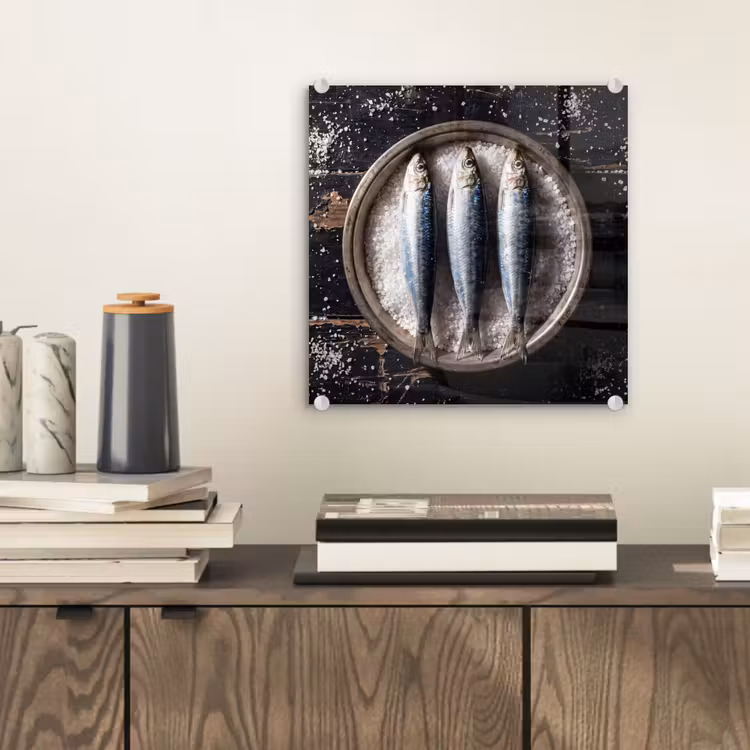 Glasbild - Fisch – Salz – Essen - Vis - Zout - Eten plexiglas 5mm klein
