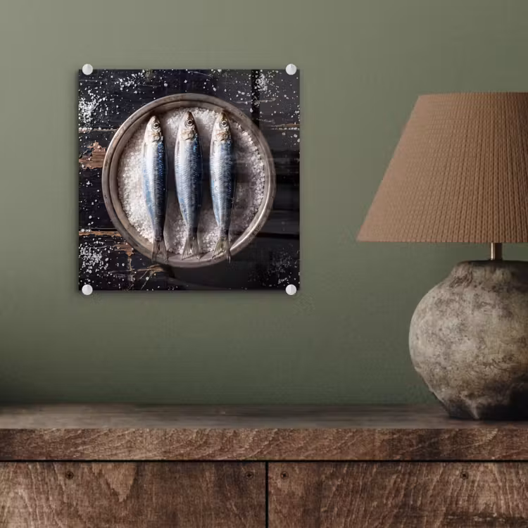Glasbild - Fisch – Salz – Essen - Vis - Zout - Eten plexiglas 5mm klein