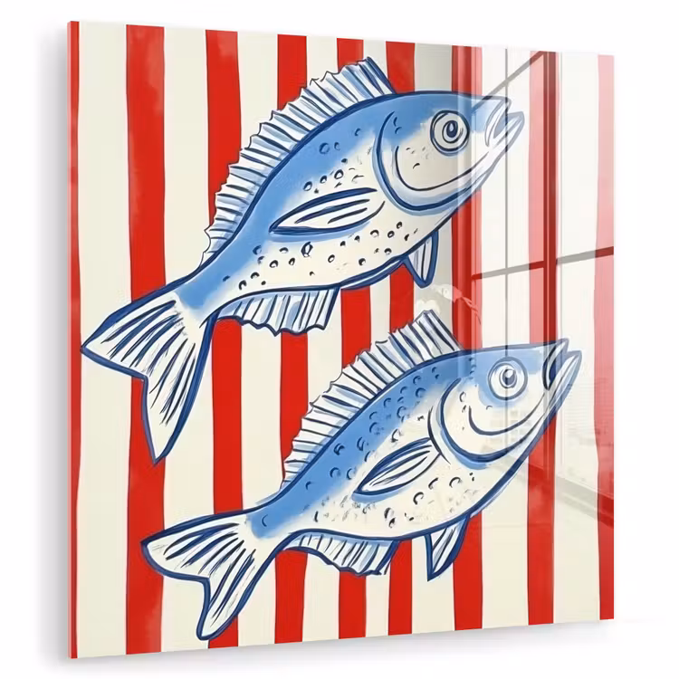 Vissen - Verticale strepen - Blauw - Rood plexiglas 5mm klein -zzzproduct_nieuw