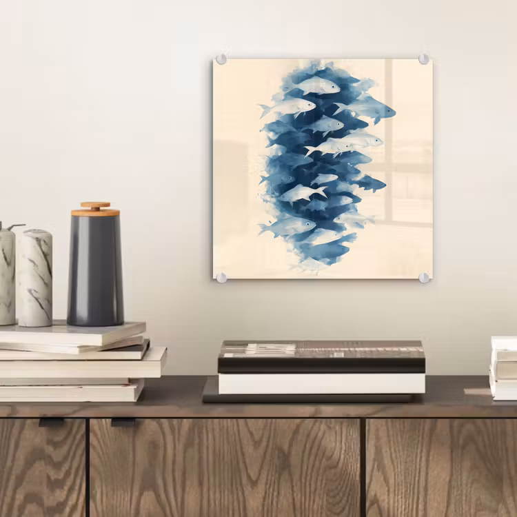 Vissen - Minimalistisch - Blauw plexiglas 5mm klein -sfeer1