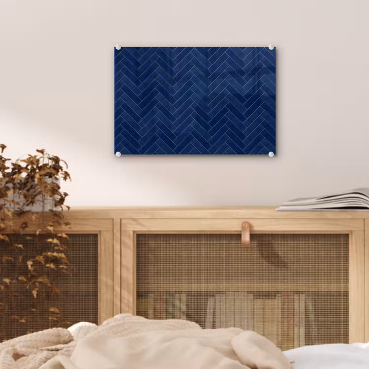 Visgraat - Wandtegel - Donkerblauw - Navy Blue plexiglas 5mm klein 11 -sfeer3
