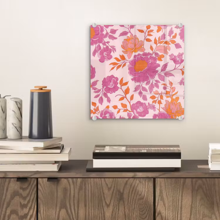 Bloemenpatroon - Roze - Oranje - Bloemen plexiglas 5mm klein -sfeer1