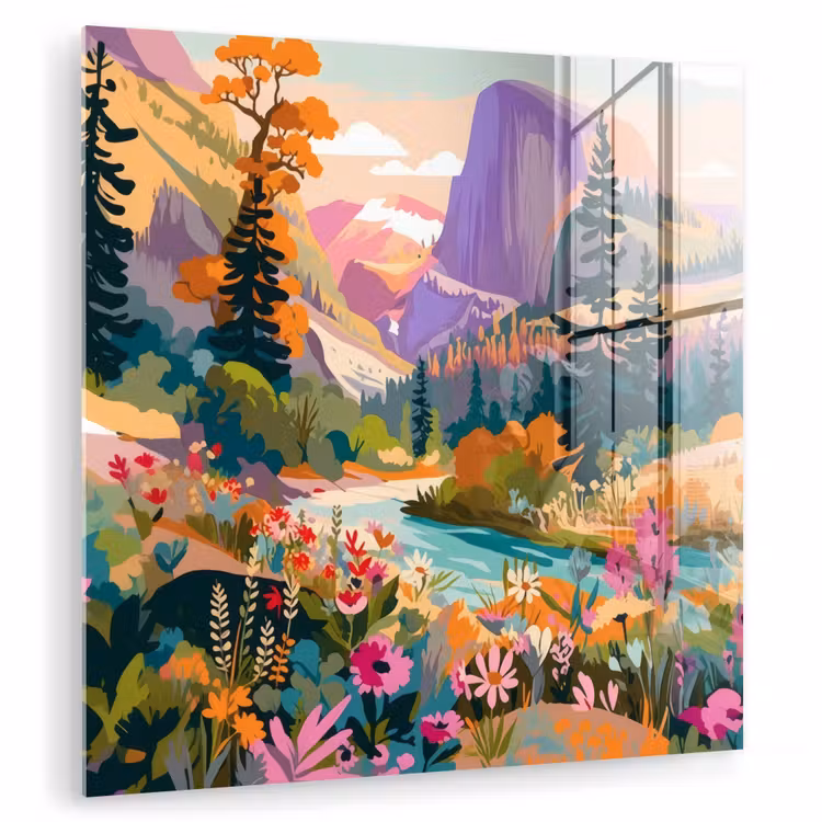 Rivier - Vallei vol bloemen - Levendig plexiglas 5mm klein -zzzproduct_nieuw