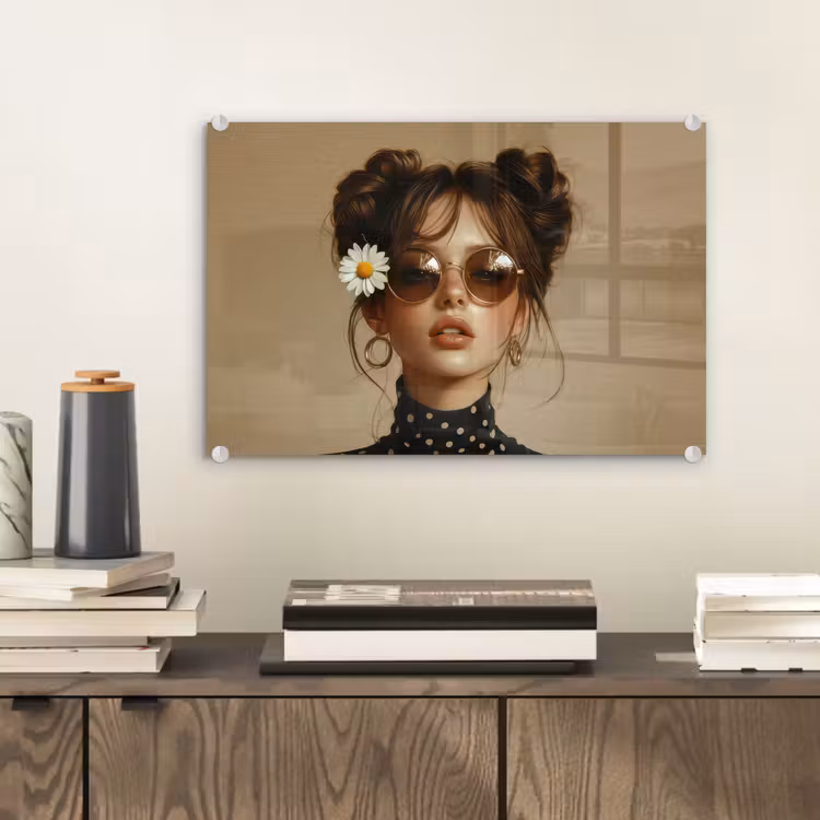 Vrouw - Beige - Bloem - Modern - Portret plexiglas 5mm klein -sfeer1
