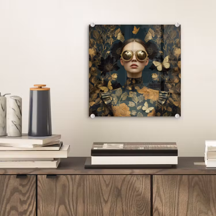Vrouw - Bladeren - Goud - Vlinders plexiglas 5mm klein -sfeer1
