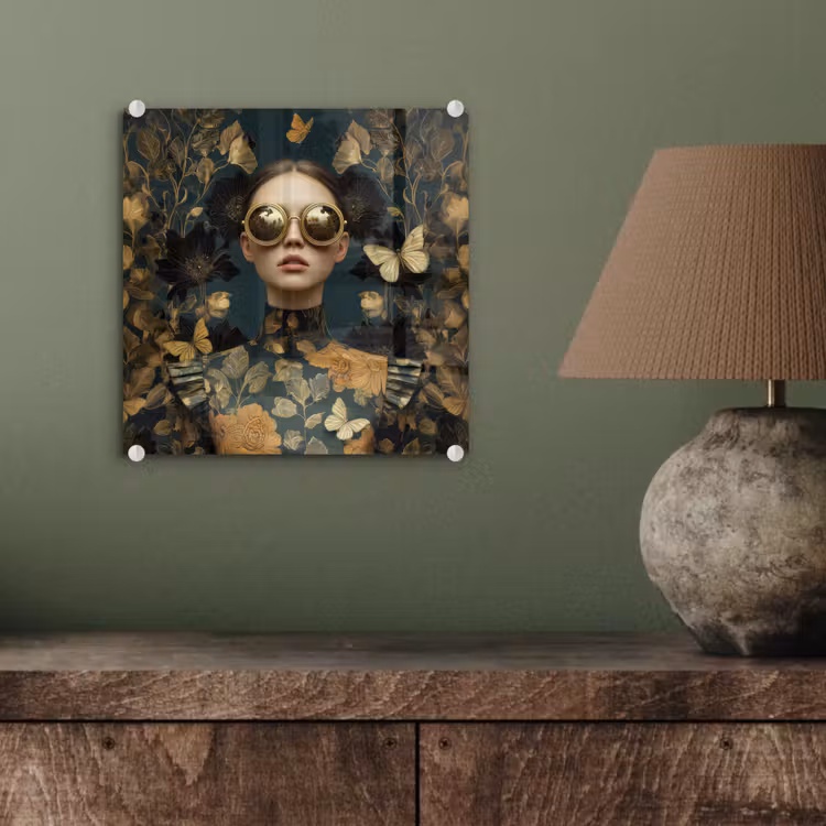Vrouw - Bladeren - Goud - Vlinders plexiglas 5mm klein -sfeer3
