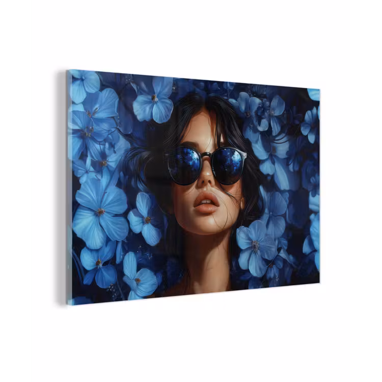 Vrouw - Blauw - Bloemen - Vlinders - Natuur plexiglas 5mm klein -zzzproduct_nieuw