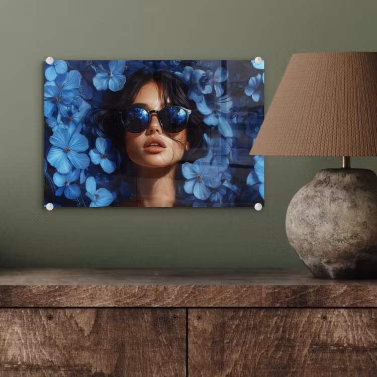 Vrouw - Blauw - Bloemen - Vlinders - Natuur plexiglas 5mm klein -wsfeer2_DE