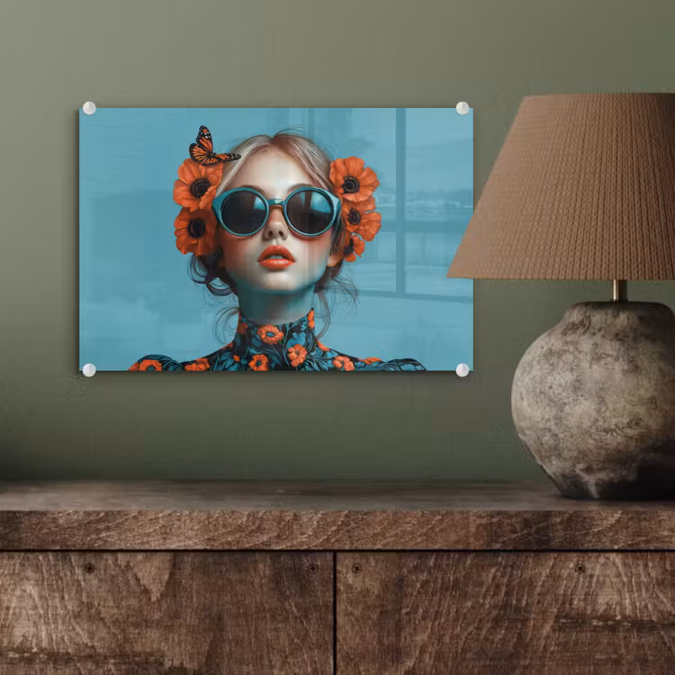 Vrouw - Blauw - Vlinder - Bloemen - Aesthetic plexiglas 5mm klein -wsfeer2_DE