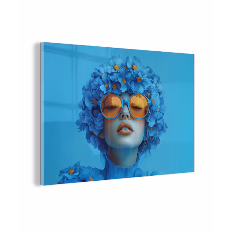 Vrouw - Bloem - Blauw - Modern - Bril - Portret plexiglas 5mm klein -zzzproduct_nieuw