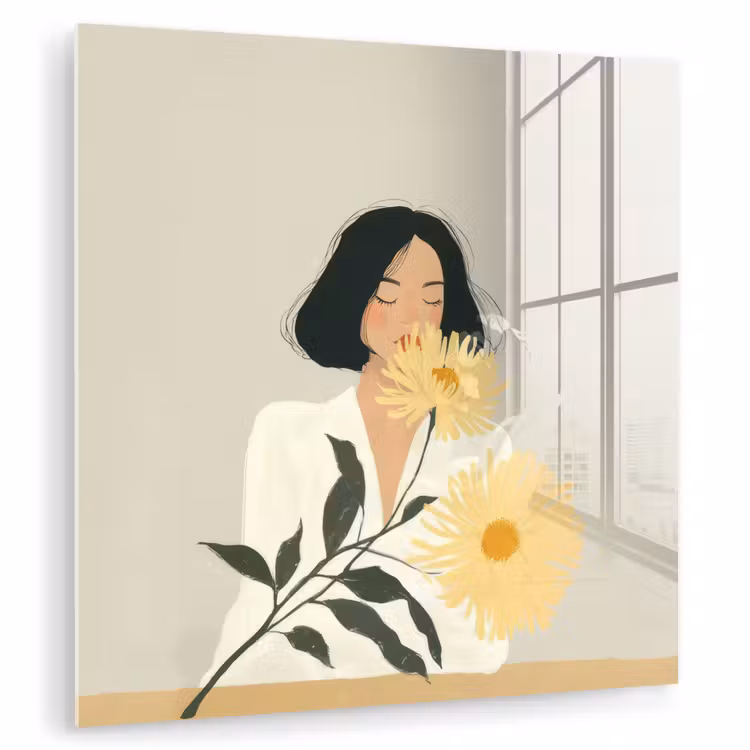Vrouw - Bloem - Geel - Minimalistisch plexiglas 5mm klein -zzzproduct_nieuw