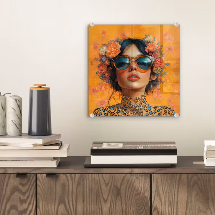 Vrouw - Bloemen - Aesthetic - Oranje plexiglas 5mm klein -sfeer1