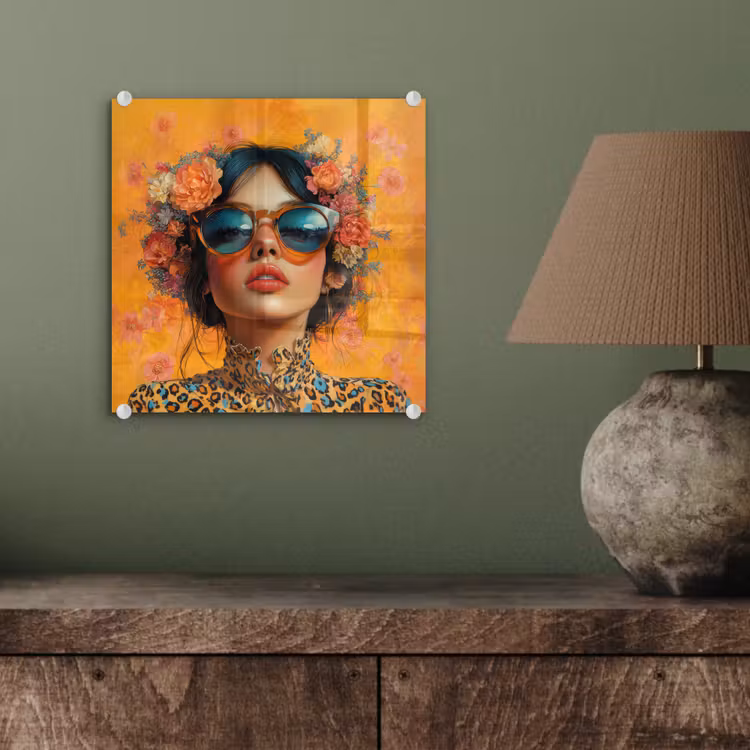 Vrouw - Bloemen - Aesthetic - Oranje plexiglas 5mm klein -sfeer3