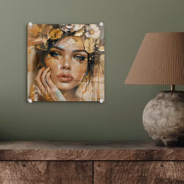 Vrouw - Bloemen - Goud - Portret plexiglas 5mm klein -sfeer3