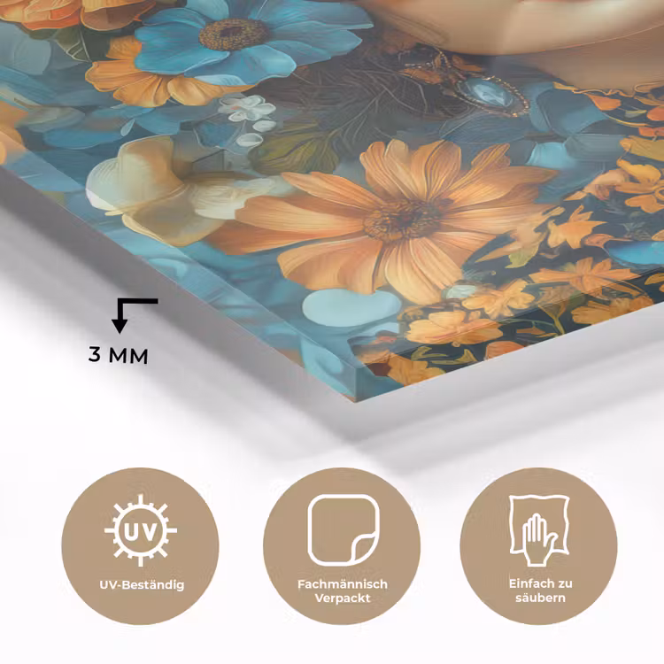 Vrouw - Bloemen - Oranje - Blauw - Modern plexiglas 5mm klein -wsfeer2_DE