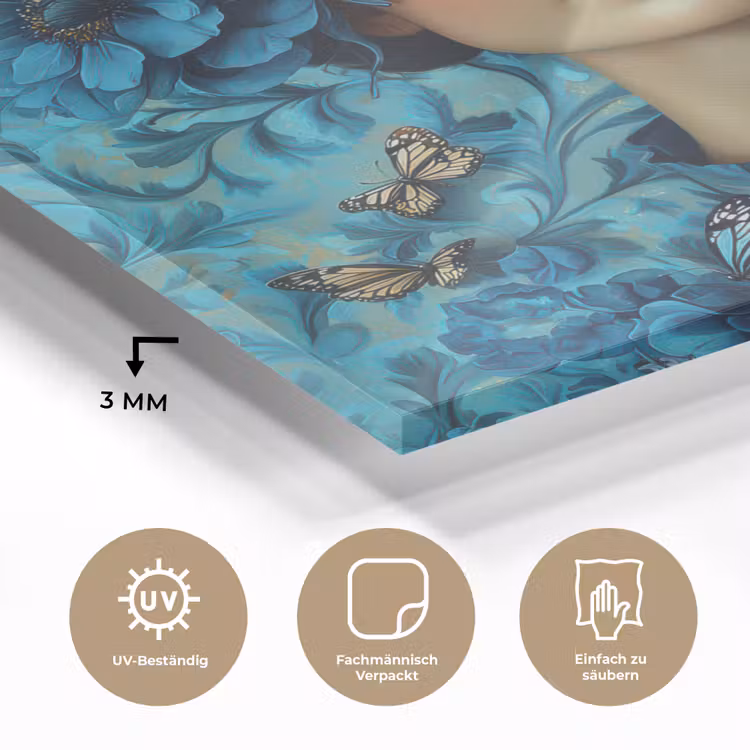 Vrouw - Bloemen - Vlinders - Blauw - Abstract plexiglas 5mm klein -wsfeer2_DE