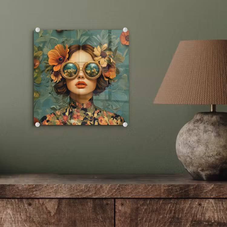 Vrouw - Bloemen - Vlinders - Natuur - Vintage plexiglas 5mm klein -sfeer3
