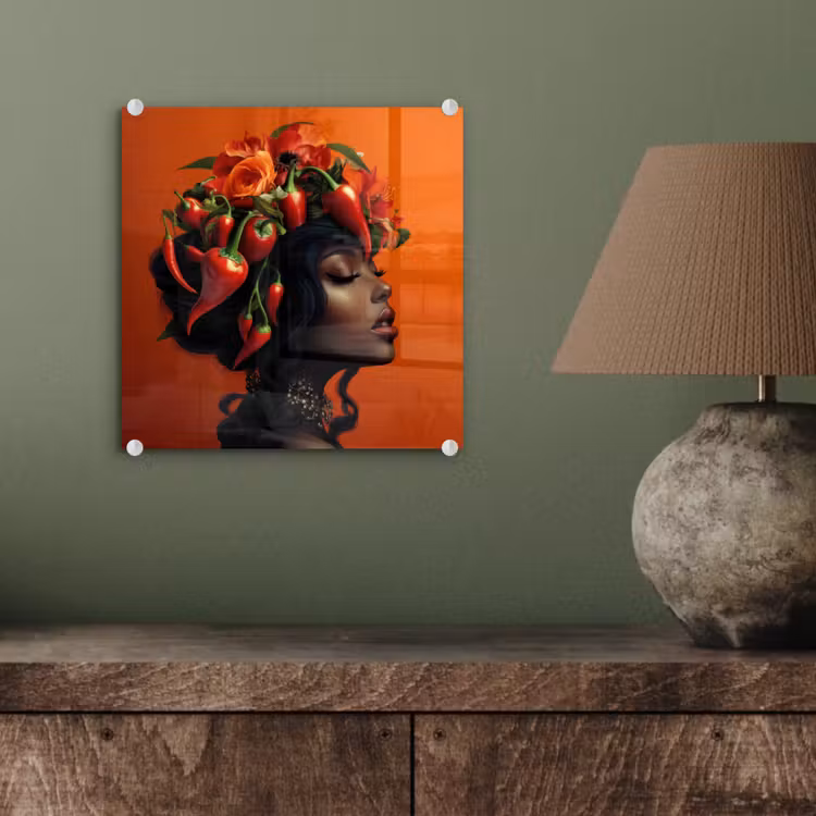 Vrouw - Chilipepers - Pepers - Bloemen plexiglas 5mm klein -sfeer3