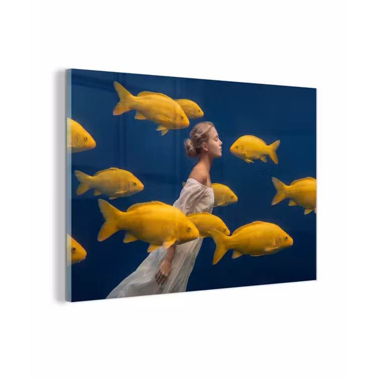 Vrouw - Vis - Water - Natuur - Geel plexiglas 5mm klein -zzzproduct_nieuw